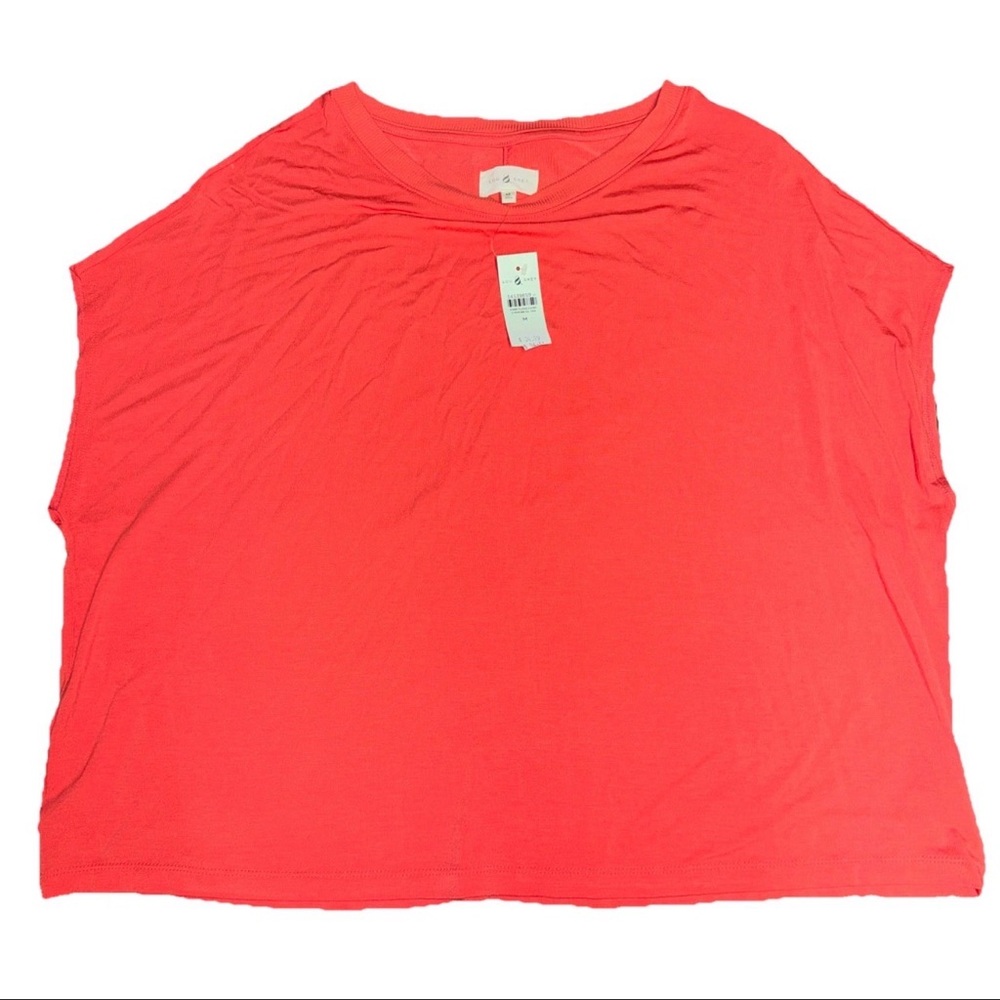 Lou & Grey Women's Short Sleeve Boat Neck Top Coral, Size Medium Beachy Spring